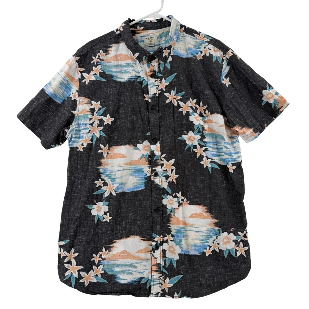 Jack ONeill Shirt Mens XL Black Floral Hawaiian Short Sleeve Button Up Casual